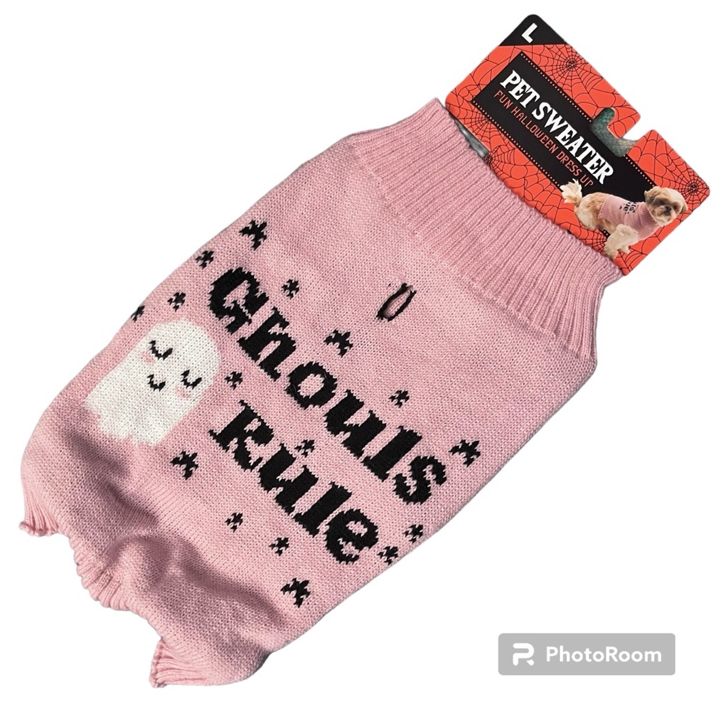 NWT Ghouls Rule Pink Ghost Girl Halloween Fall Dog Hoodie - Size Large